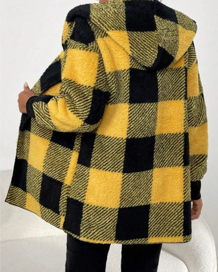 Plaid Long Sleeve Hooded Coat - ShopEasier