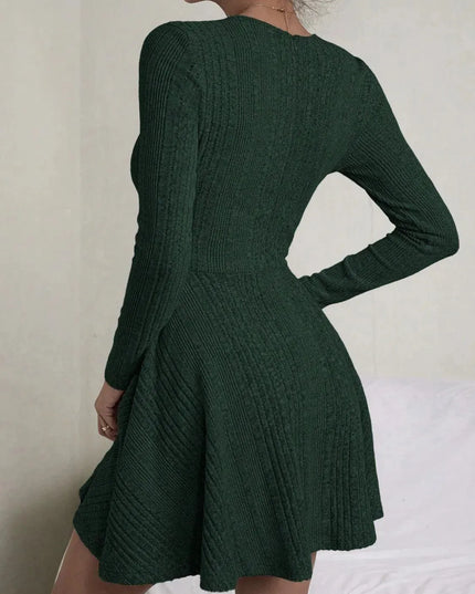 Textured Round Neck Long Sleeve Dress