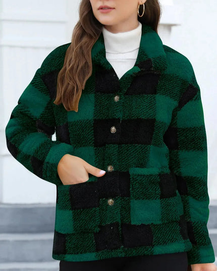 Button Up Drop Shoulder Fuzzy Jacket - ShopEasier