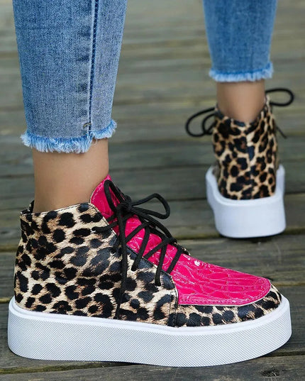 PU Leather Leopard Platform Sneakers - ShopEasier