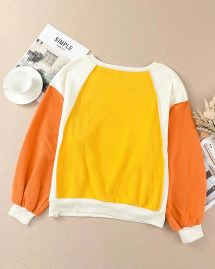 Color Block Casual Round Neck Sweatshirt with Dropped Shoulders