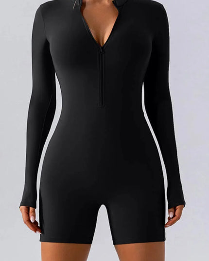 Half Zip Long Sleeve Active Romper - ShopEasier