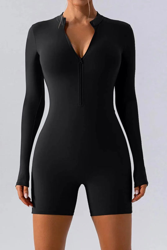 Half Zip Long Sleeve Active Romper - ShopEasier