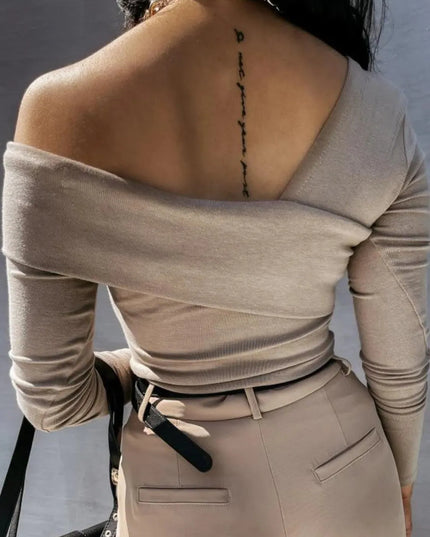 Asymmetrical One-Shoulder Long Sleeve Top