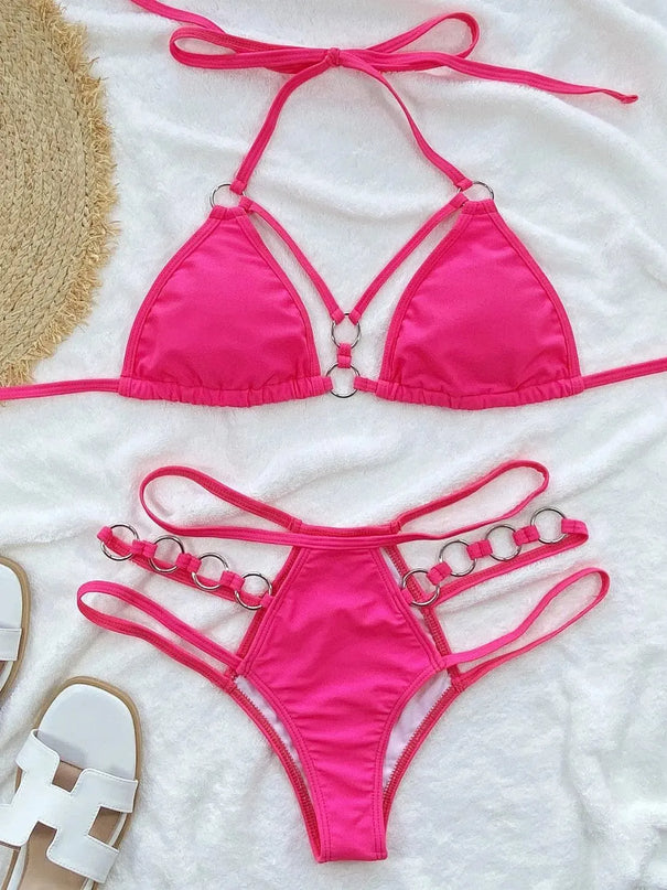 Cutout Halter Neck Two-Piece Bikini Set