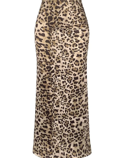 Honey Leopard Print Midi Skirt with Slit Detail