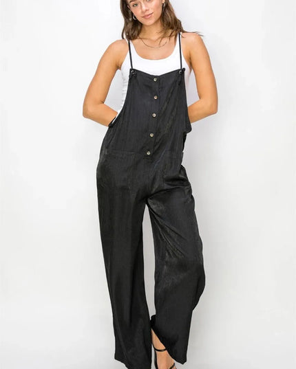 Chic Half Button Sleeveless Straight-Leg Jumpsuit