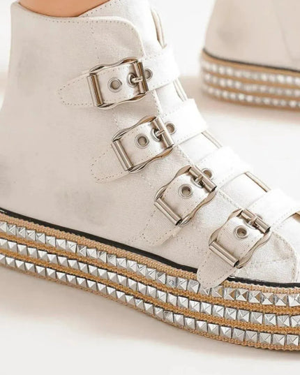 Beast Fashion Multi-Buckle Straps Studded Platform Sneakers