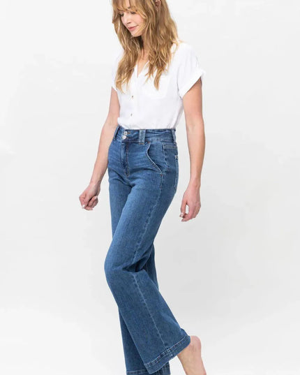 Judy Blue Full Size Double Button Wide Leg Jeans - ShopEasier