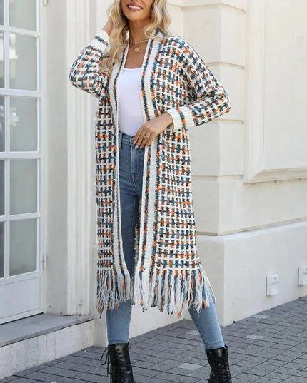 Angel Wings Full Size Multicolored Open Front Fringe Hem Cardigan - ShopEasier