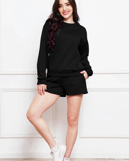 Two-Piece Drawstring Shorts and Long Sleeve Sweatshirt Set