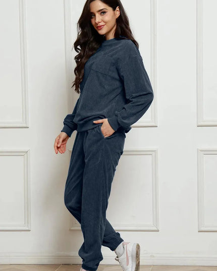 Cozy Corduroy Two-Piece Sweatshirt and Sweatpants Ensemble