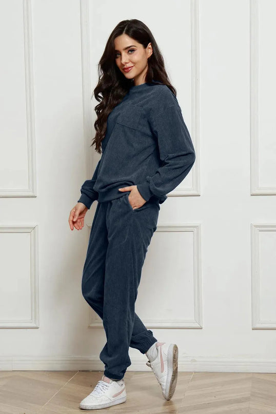 Cozy Corduroy Two-Piece Sweatshirt and Sweatpants Ensemble