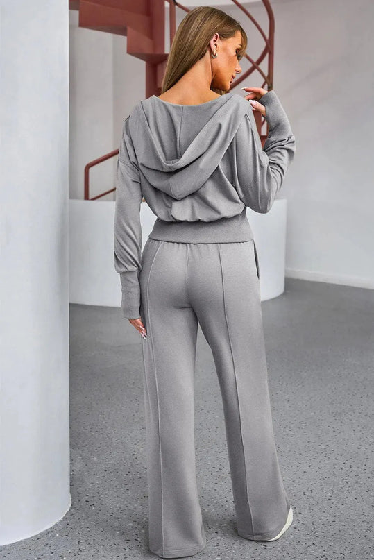 Casual Dropped Shoulder Hoodie and Drawstring Pants Duo Set