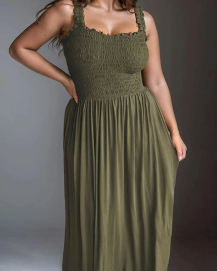 Plus Size Smocked Square Neck Maxi Dress - ShopEasier