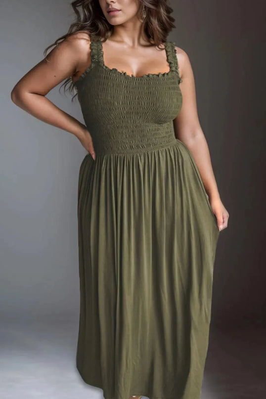 Plus Size Smocked Square Neck Maxi Dress - ShopEasier