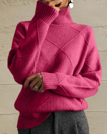 Geometric Turtleneck Long Sleeve Sweater - ShopEasier