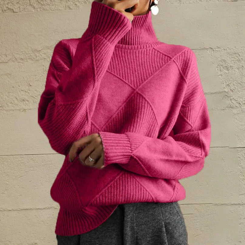 Geometric Turtleneck Long Sleeve Sweater - ShopEasier