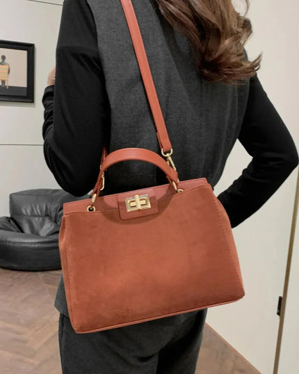 Versatile Solid Color Handbag with Detachable Strap