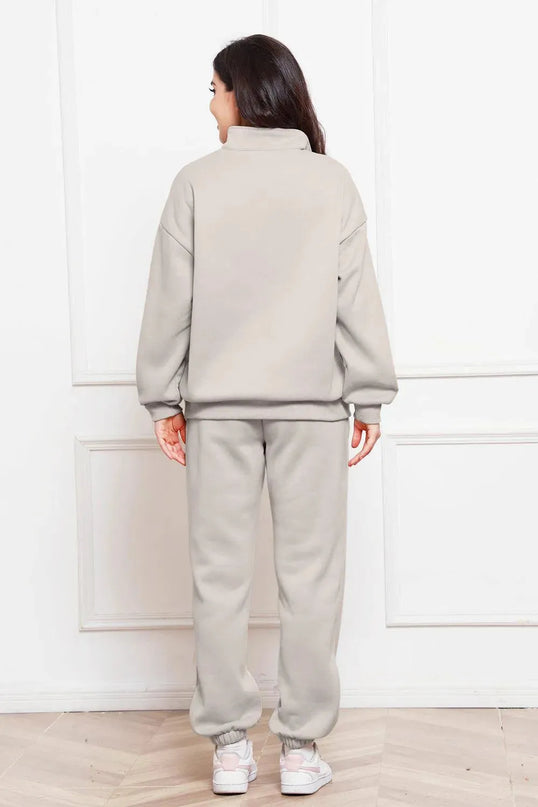 Half Zip Long Sleeve Sweatshirt and Pants Set - ShopEasier