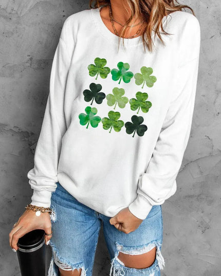 Lucky Clover Round Neck Dropped Shoulder Sweatshirt