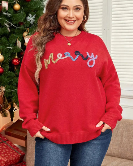 Plus Size MERRY Round Neck Long Sleeve Sweater - ShopEasier