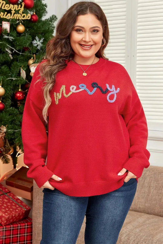 Plus Size MERRY Round Neck Long Sleeve Sweater - ShopEasier