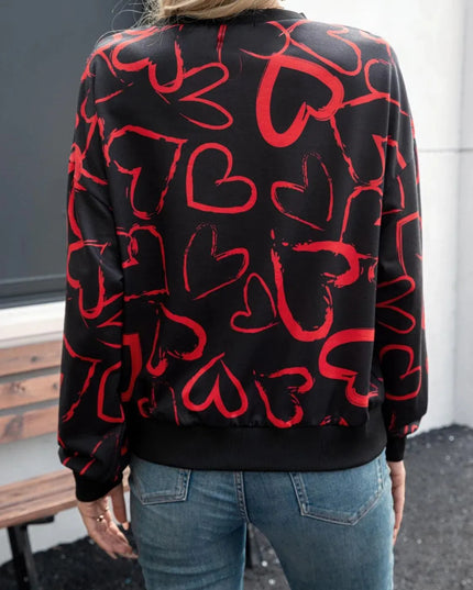 Cozy Heart-Embellished Dropped Shoulder Long Sleeve Sweatshirt