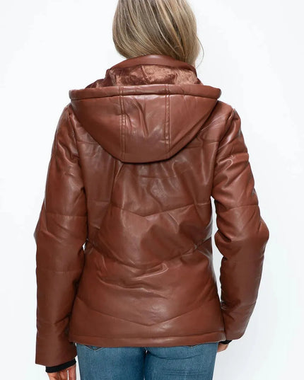 How Dare U Pocketed Zip Up Puffer Jacket with Removable Hood - ShopEasier