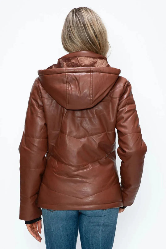 How Dare U Pocketed Zip Up Puffer Jacket with Removable Hood - ShopEasier