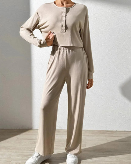 Chic Button-Up Long Sleeve Top and Pants Ensemble