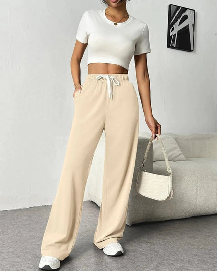 Drawstring Wide Leg Pants with Pockets