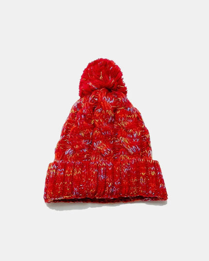 Contrast Cable-Knit Hat with Pompom - ShopEasier