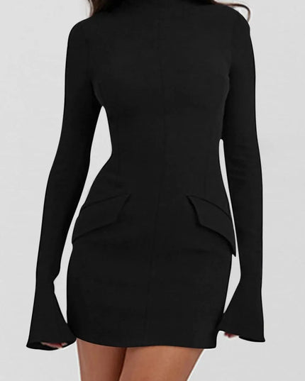 Mock Neck Long Sleeve Mini Dress - ShopEasier