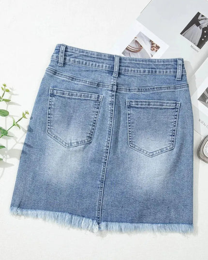 Distressed Heart-Shaped Mini Denim Skirt with Raw Hem