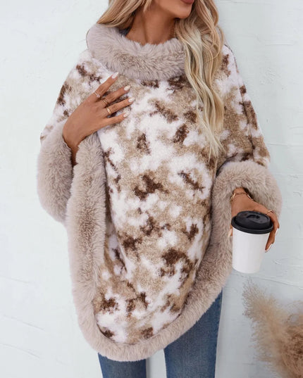 Furry Contrast Three-Quarter Poncho - ShopEasier