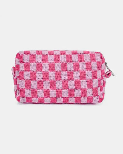 Chic Knitted Checkered Makeup Organizer Pouch