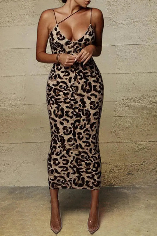 Animal Print V-Neck Cami Dress - ShopEasier