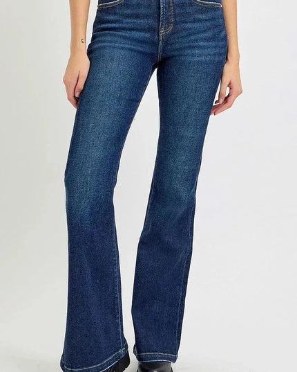 RISEN Full Size High Rise Flare Jeans with Pockets - ShopEasier