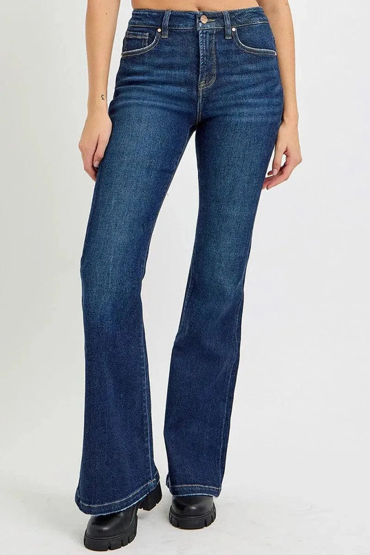 RISEN Full Size High Rise Flare Jeans with Pockets - ShopEasier