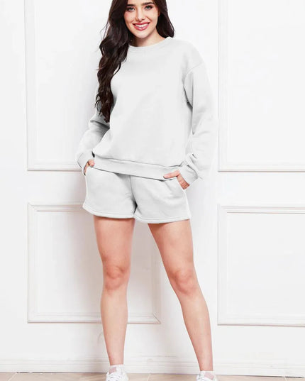 Two-Piece Drawstring Shorts and Long Sleeve Sweatshirt Set