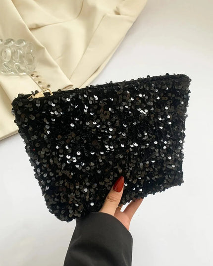 Bolso de mano con cremallera y lentejuelas brillantes