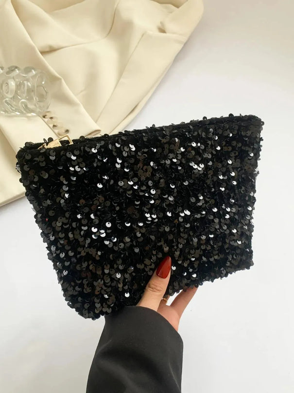 Bolso de mano con cremallera y lentejuelas brillantes