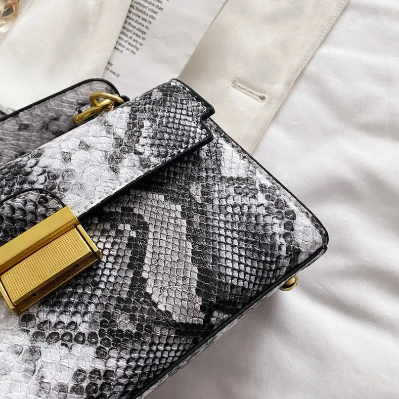 PU Leather Snakeskin Print Crossbody Bag