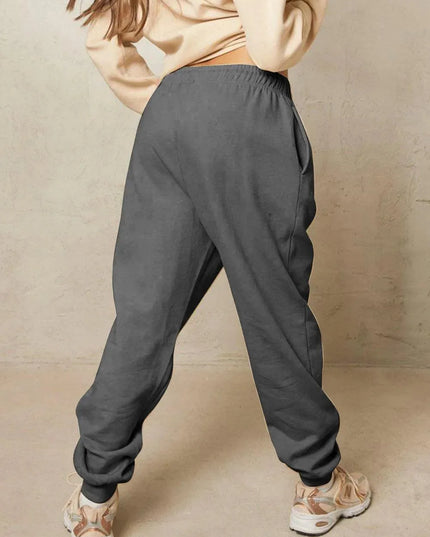 Cozy Heart Graphic Long Sweatpants with Drawstring