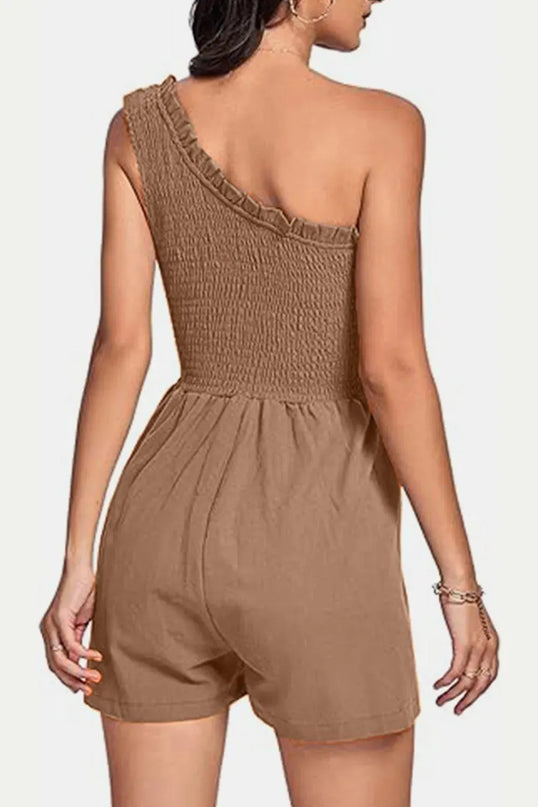 Smocked Single Shoulder Romper - ShopEasier