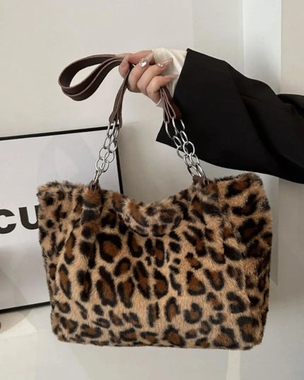 Bolso de hombro de piel sintética con estampado de leopardo