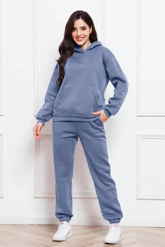 Casual Drop Shoulder Hoodie and Jogger Set