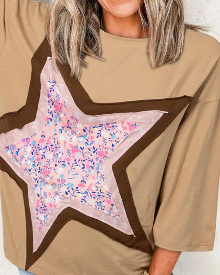 Camiseta de mezcla de algodón con detalle de apliques y estampado de noche estrellada