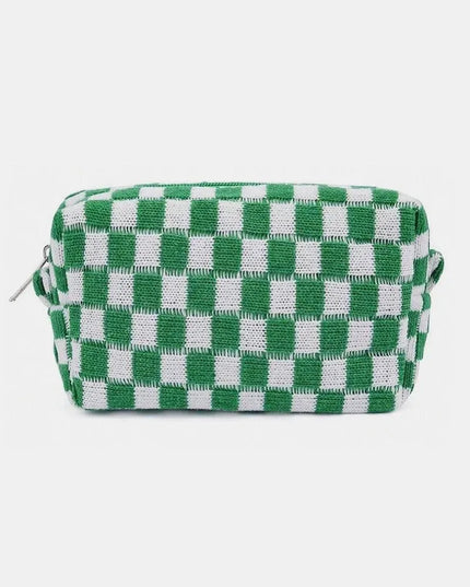 Chic Knitted Checkered Makeup Organizer Pouch